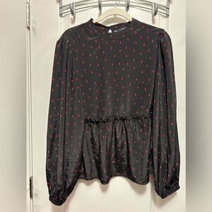 Sanctuary women’s L black confetti blouse Loveless peasant balloon sleeve Top